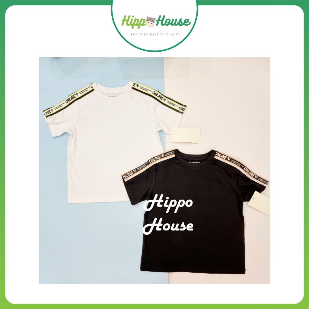 Áo Phông Cộc Tay Bé Trai Trơn Màu đen Trắng Sọc Vai Cotton Mềm Mịn Hippo House