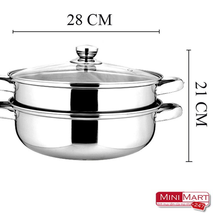 Nồi Hấp 2 Tầng Inox Kèm Xửng 28cm