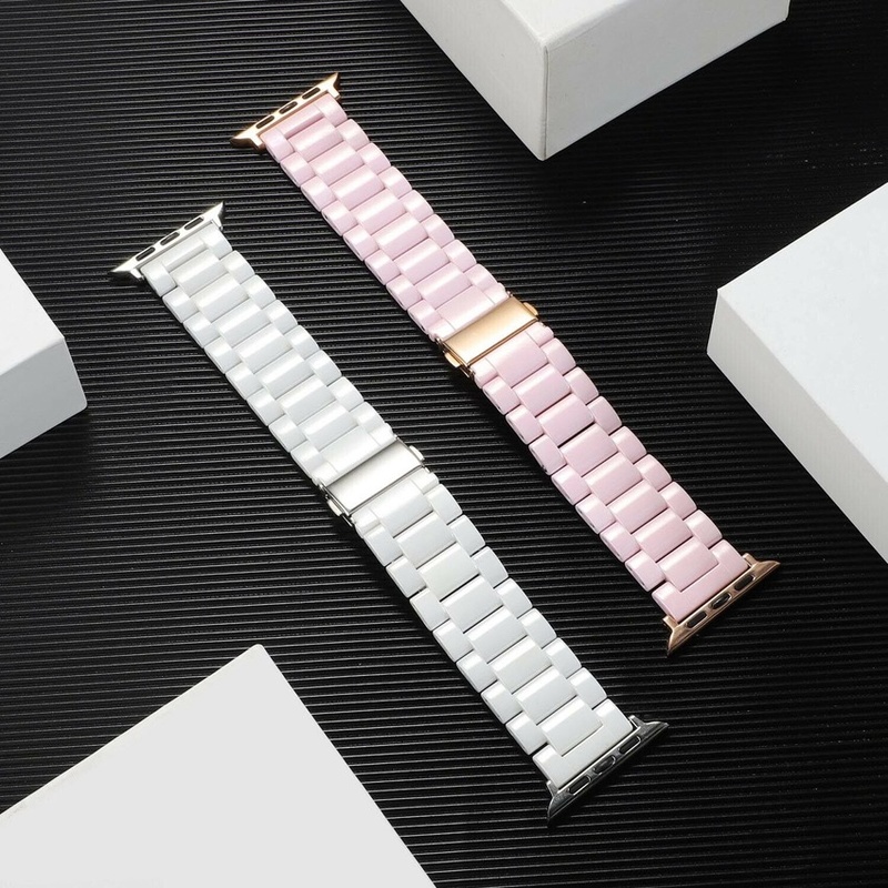 Dây Đeo Tay Bằng Sứ Màu Hồng Cho Đồng Hồ Thông Minh Apple Watch Series 6 Se 5 4 3 2 1 44mm 40mm 42mm 38mm