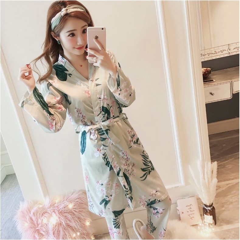 Bộ đồ ngủ Cotton Có đệm ngực * Set Bộ áo hai dây kèm Choàng *IVY046
