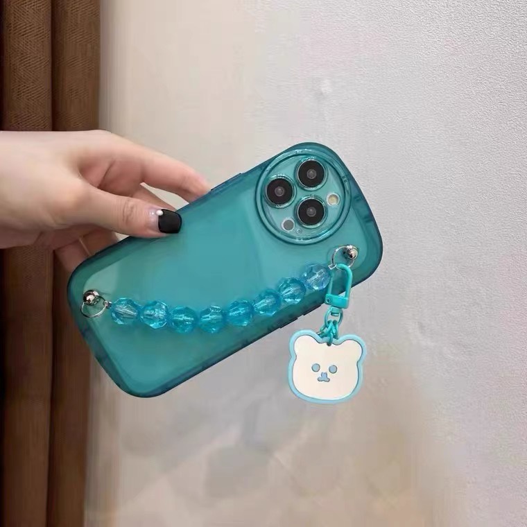Ốp Điện Thoại tpu Mềm Hình Gấu Màu Xanh Dương Gắn Dây Xích Cho Iphone 12 pro max 11 pro max xs max xr x 13promax 7plus 14proamx