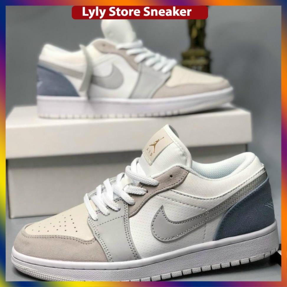 Giày thể thao Jordan 1 xám xanh paris, Giày JD1 màu xám xanh cổ thấp nam nữ Full Box Bill -Lyly