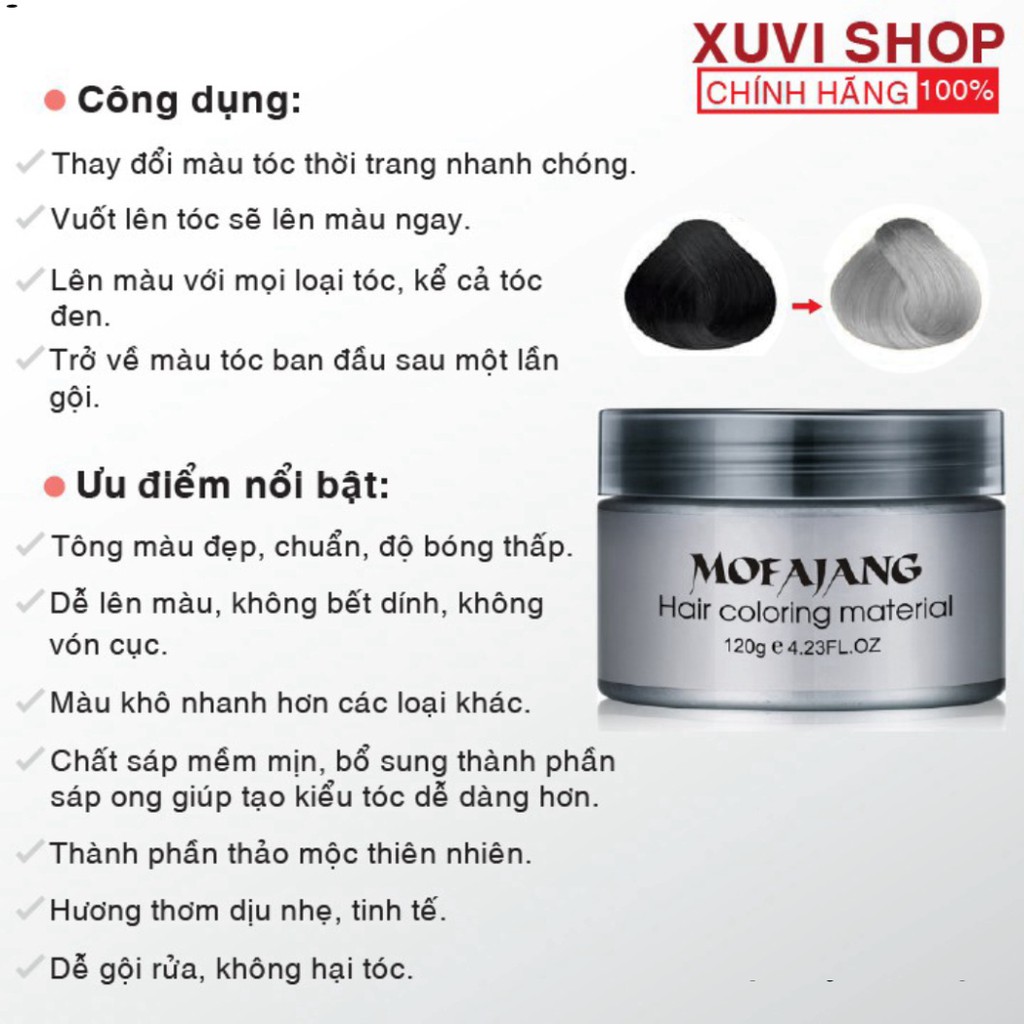 Sáp Vuốt Nhuộm Tóc Đổi Màu Tạm Thời Cao Cấp MOFAJANG Nhật Bản 9 Màu 120g Chính Hãng (xám khói, xanh dương) - XUVI SHOP