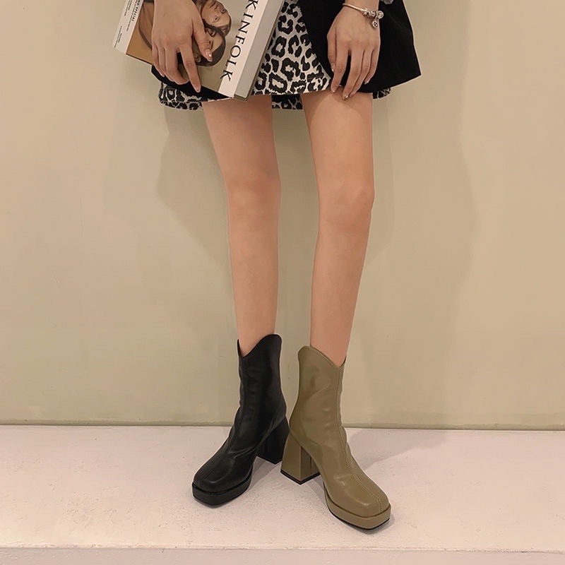 Giày bốt martin cao gót vuông phong cách Anh Quốc BIG SIZE 34-43