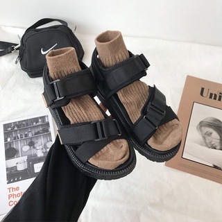 Sandal nữ ulzzang đen quai chéo vải dù cá tính đi học đế cao 4cm kiểu dáng hàn quốc