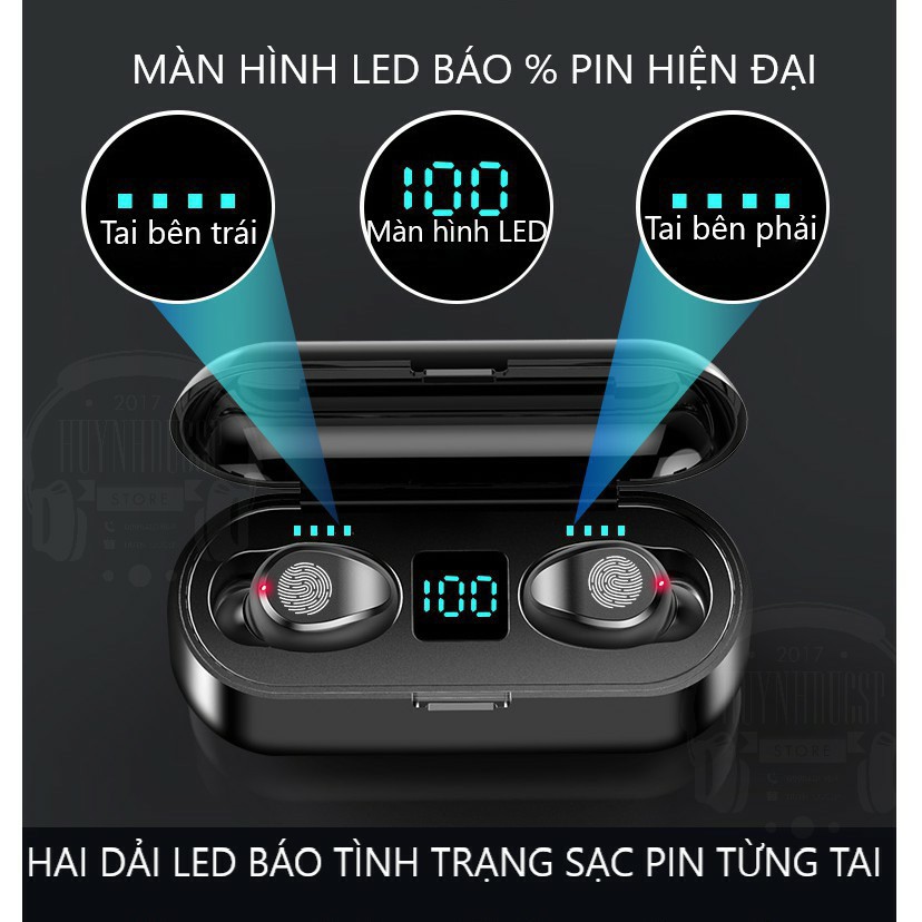 Tai nghe Bluetooth AMOI F9 bản QUỐC TẾ nút cảm ứng Bluetooth 5.0 Pin 280 giờ tích hợp sạc dự phòng