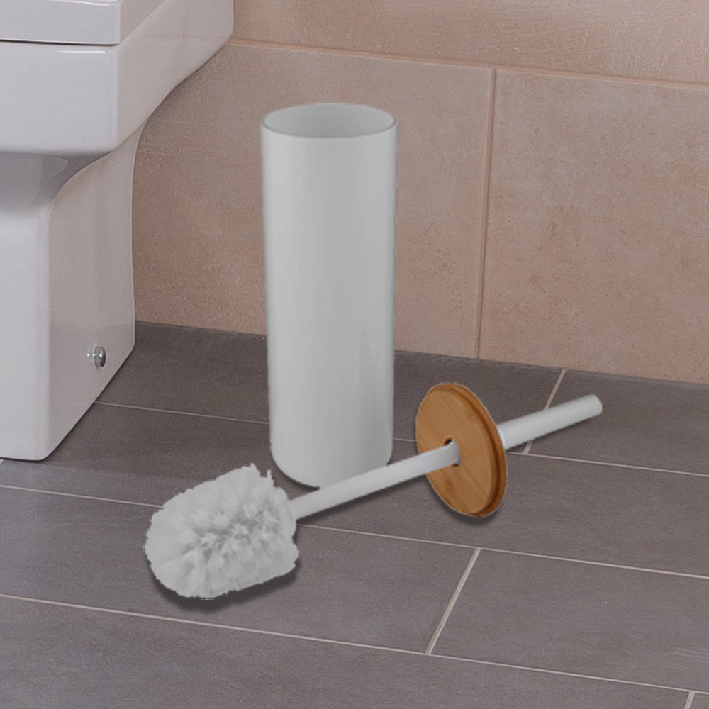 HomeBase ACCO Bộ bàn chải cọ nhà vệ sinh bồn cầu bằng nhựa MOKU H37.2XW9.1XD9.1cm màu trắng