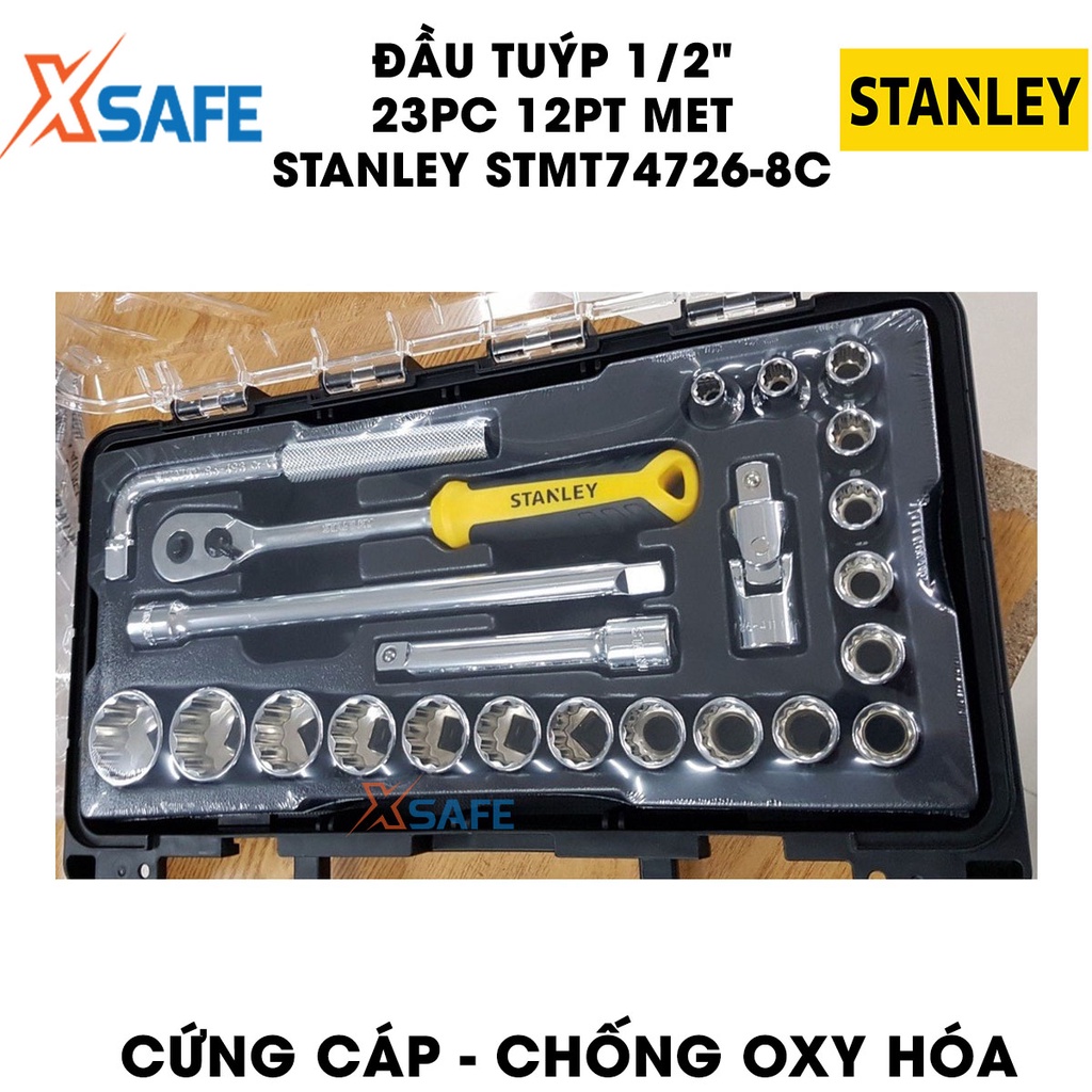 Đầu tuýp 1/2 inch 12PT MET STANLEY STMT74726-8C 23 chi tiết, thép CR-V cao cấp, chịu lực, không gỉ - chính hãng