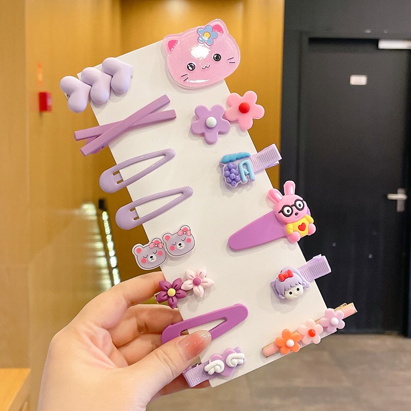 Set 14 Kẹp Tóc Hình Hoa, Trái Cây, Nhân Vật Hoạt Hình Xinh Xắn Cho Bé Gái