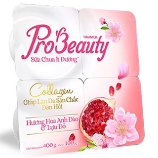 SỮA CHUA ĂN VINAMILK PROBEAUTY HƯƠNG HOA ANH ĐÀO VÀ LỰU ĐỎ - VỈ 4 HỘP X 100G