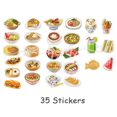 Bộ 35 nhãn dán stickers Đồ Ăn Nhật