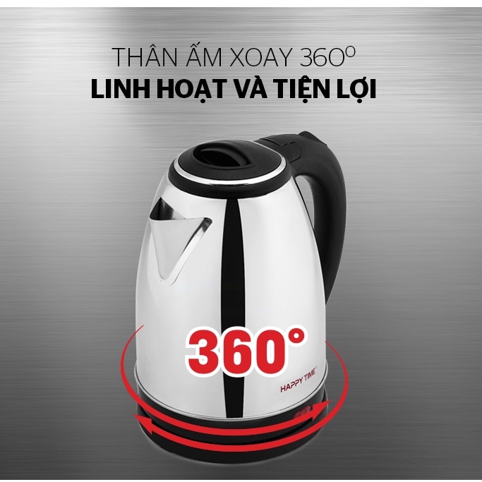 Ấm siêu tốc Happy Time 1,8l Bình đun siêu tốc Inox Cách Nhiệt HTD1081 Công suất 1500W Tự ngắt - HAPOS Phân Phối