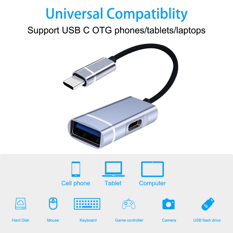 Dây cáp OTG HDOORLINK chuyển đổi USB C sang USB 2.0 2 trong 1 đa năng dành cho điện thoại di động máy tính xách tay