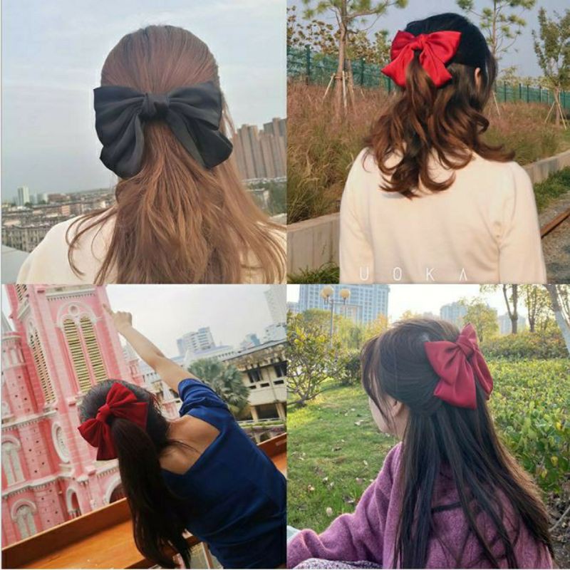 Cặp tóc tóc nơ to vải Hàn Quốc xinh xắn dễ thương tiểu thư  - Phụ kiện tóc, dây cột tóc