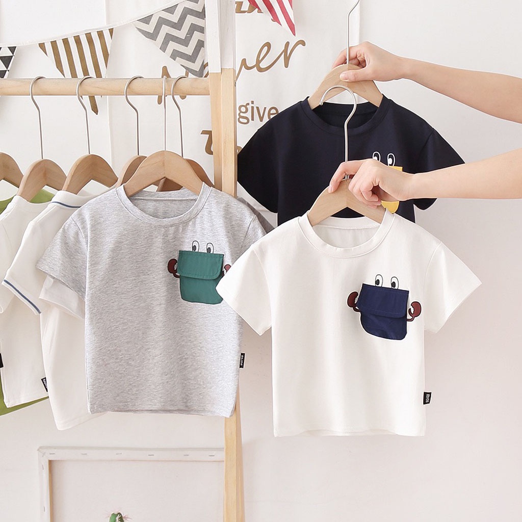 Áo thun bé trai LILA KIDS, Áo thun cho bé có túi trước ngực chất cotton cao cấp