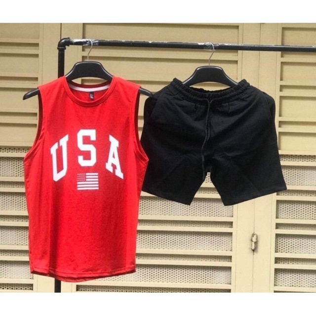 Bộ mặc nhà USA sát nách chất thun mè cao cấp bigsize dành cho nam nữ mặc nhà ngủ thể thao tập gym du lịch đi biển CHP
