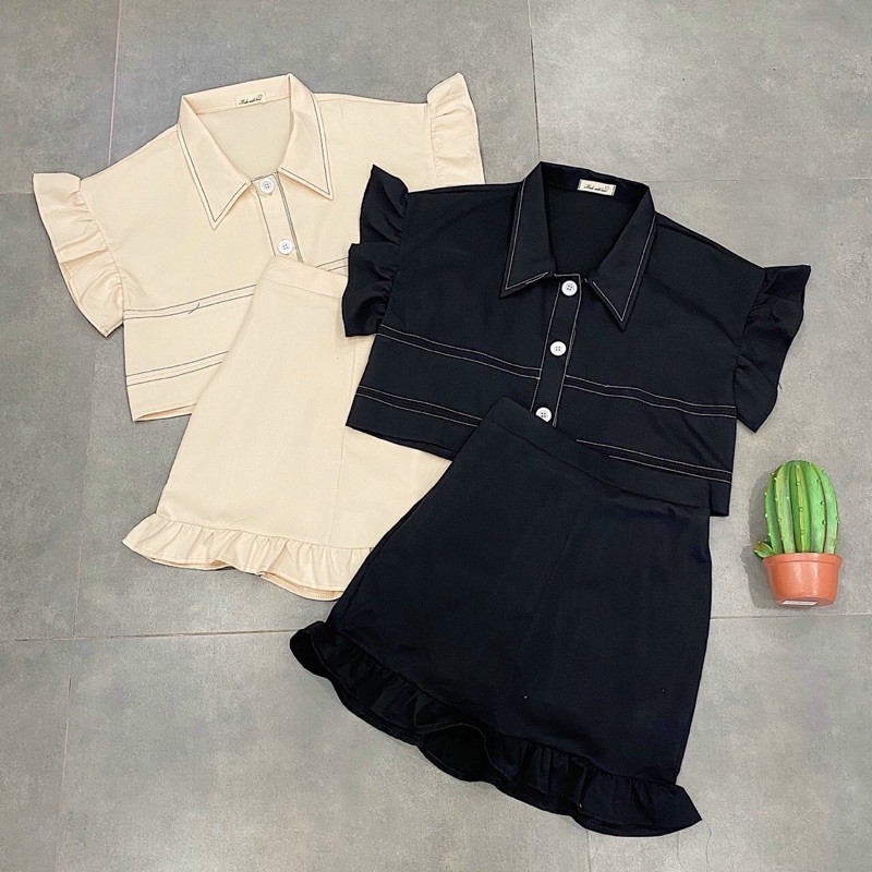 Set Đồ KITTY SET gồm chân váy và áo thiết kế phần tay bèo nhẹ form áo rộng không kén dáng chân váy có co giãn