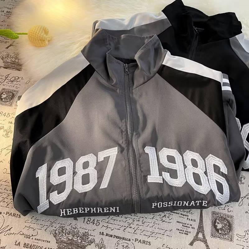 Áo Khoác Bóng Chày Có Khóa Kéo In Chữ Phong Cách Hàn Quốc Thời Trang Cho Nam Và Nữ