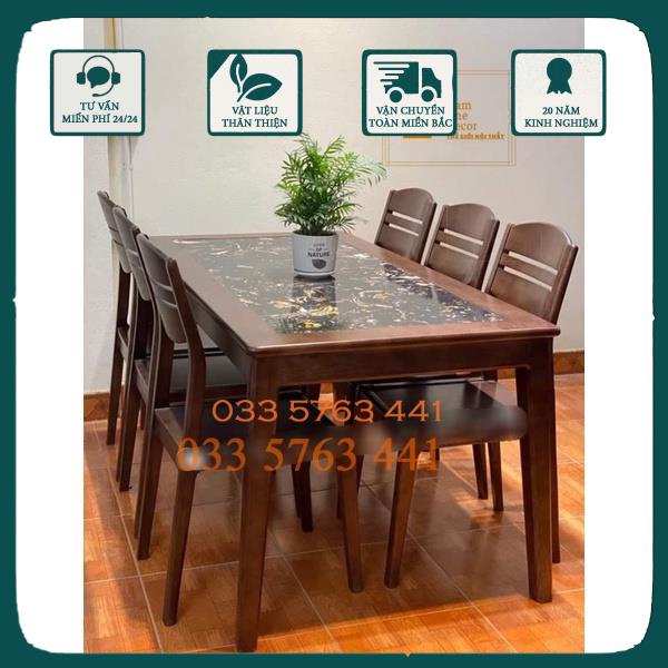 Bàn ghế ăn gỗ sồi 1m6  mặt đá bàn ăn bàn ăn thông minh bàn ăn gỗ