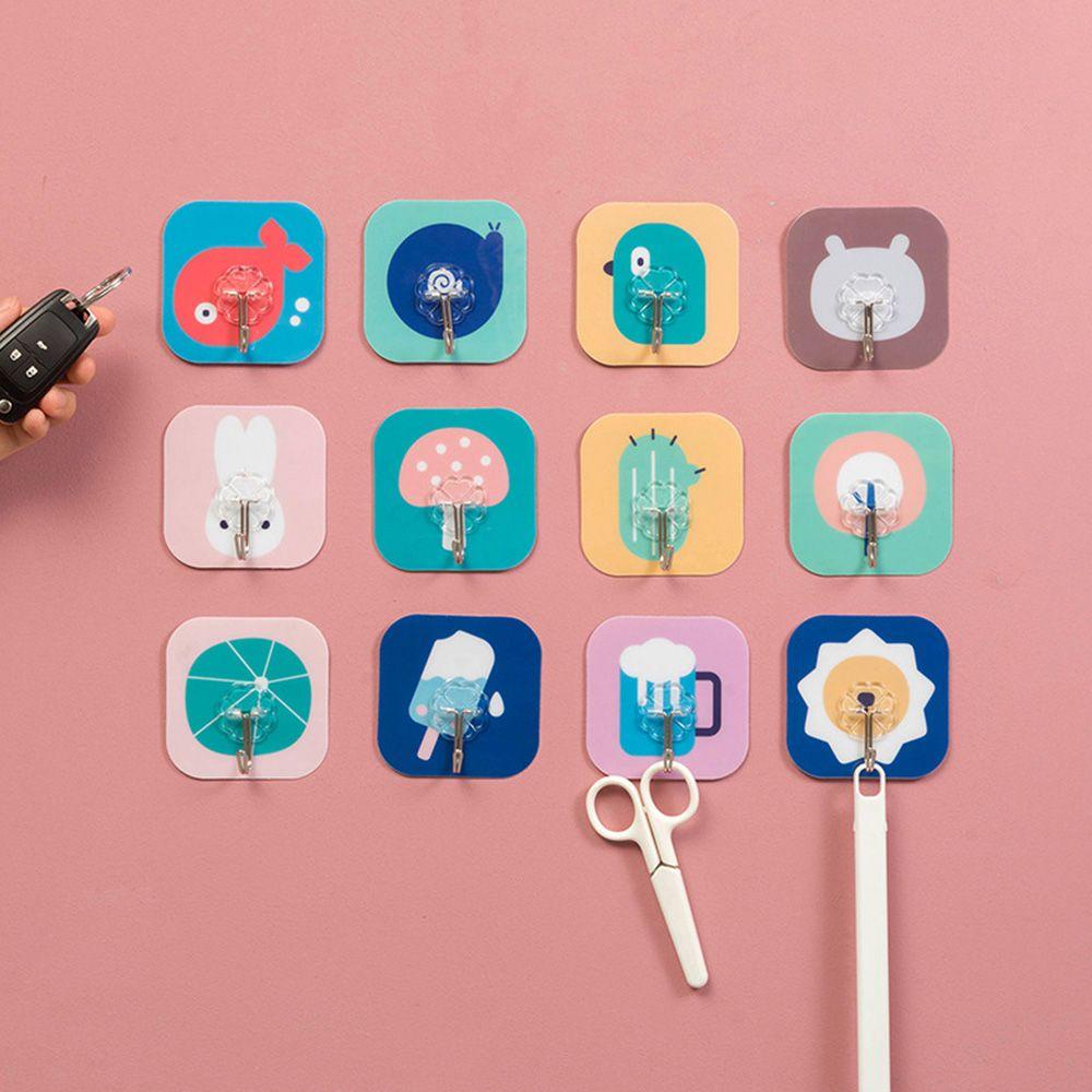 LAKAMIER 1 Móc Treo Đồ Đa Năng Không Để Lại Dấu Vết Họa Tiết Hoạt Hình Màu Sắc Ngẫu Nhiên Cho