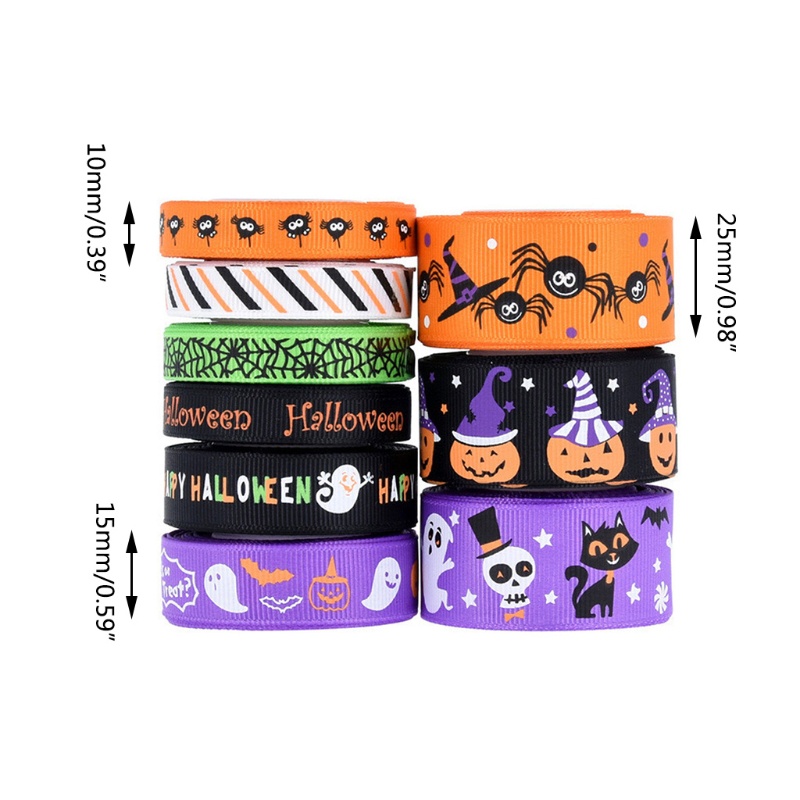 9 Cuộn Ruy Băng 10 15 25mm Tự Trang Trí Tiệc Halloween