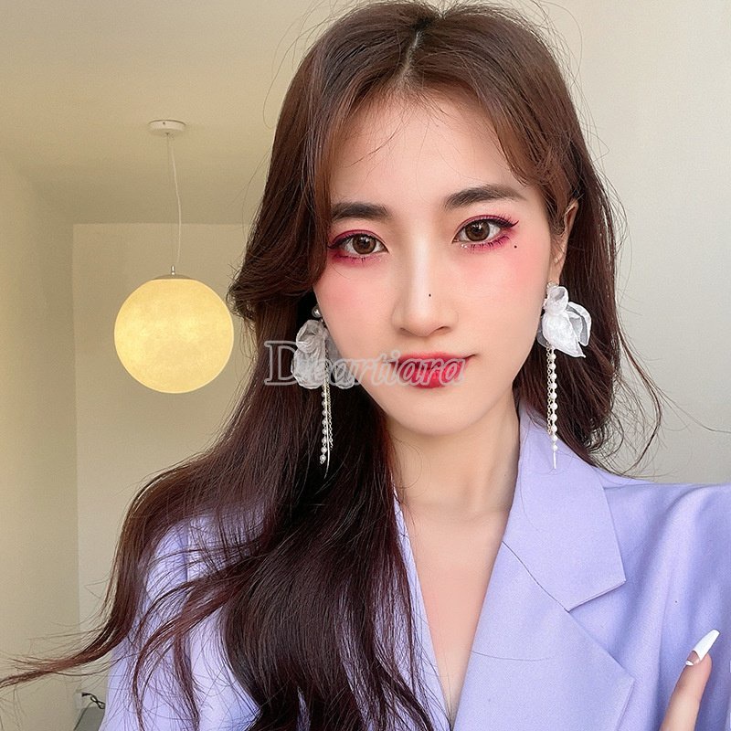 Đôi Bông Tai Dáng Dài Đính Nơ Và Ngọc Trai Giả Dễ Thương Cho Nữ