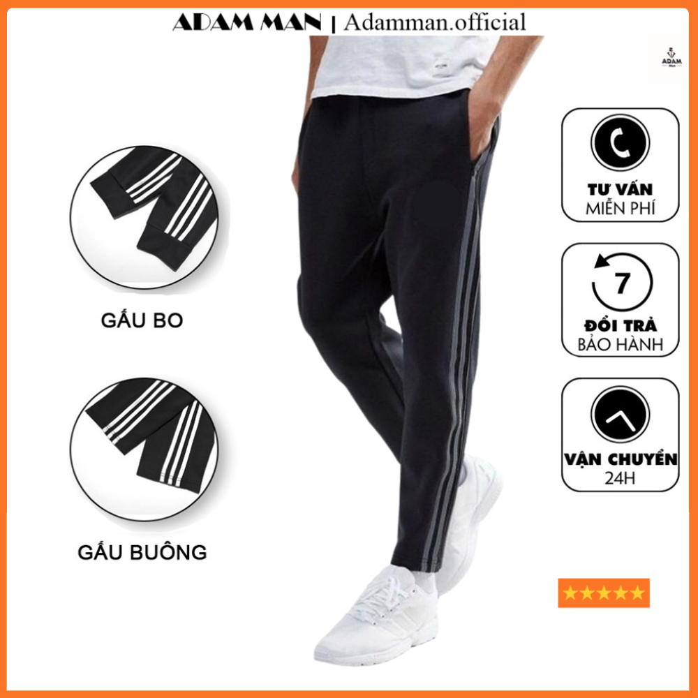 Quần thể thao nam nữ ống suông lót dày dặn, quần 3 sọc trẻ trung, năng động - Adam Man
