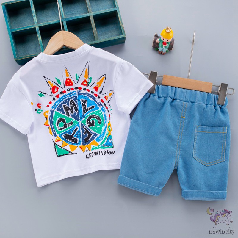 Set Áo Thun Tay Ngắn Kèm Quần Short Thời Trang Cho Bé Trai