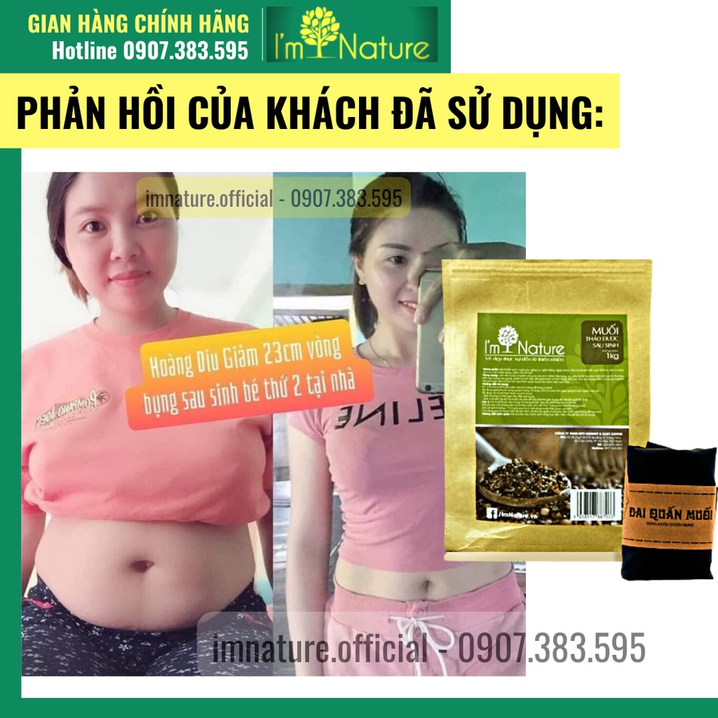 Muối Thảo Dược Giảm Mỡ Bụng Cho Mẹ Sau Sinh I'm Nature 1KG + Tặng Đai Chườm Muối