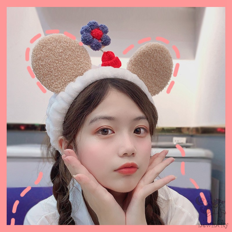 Băng Đô Cài Tóc Đính Hoa Và Tai Cừu Kiểu Hàn Quốc Xinh Xắn Cho Nữ