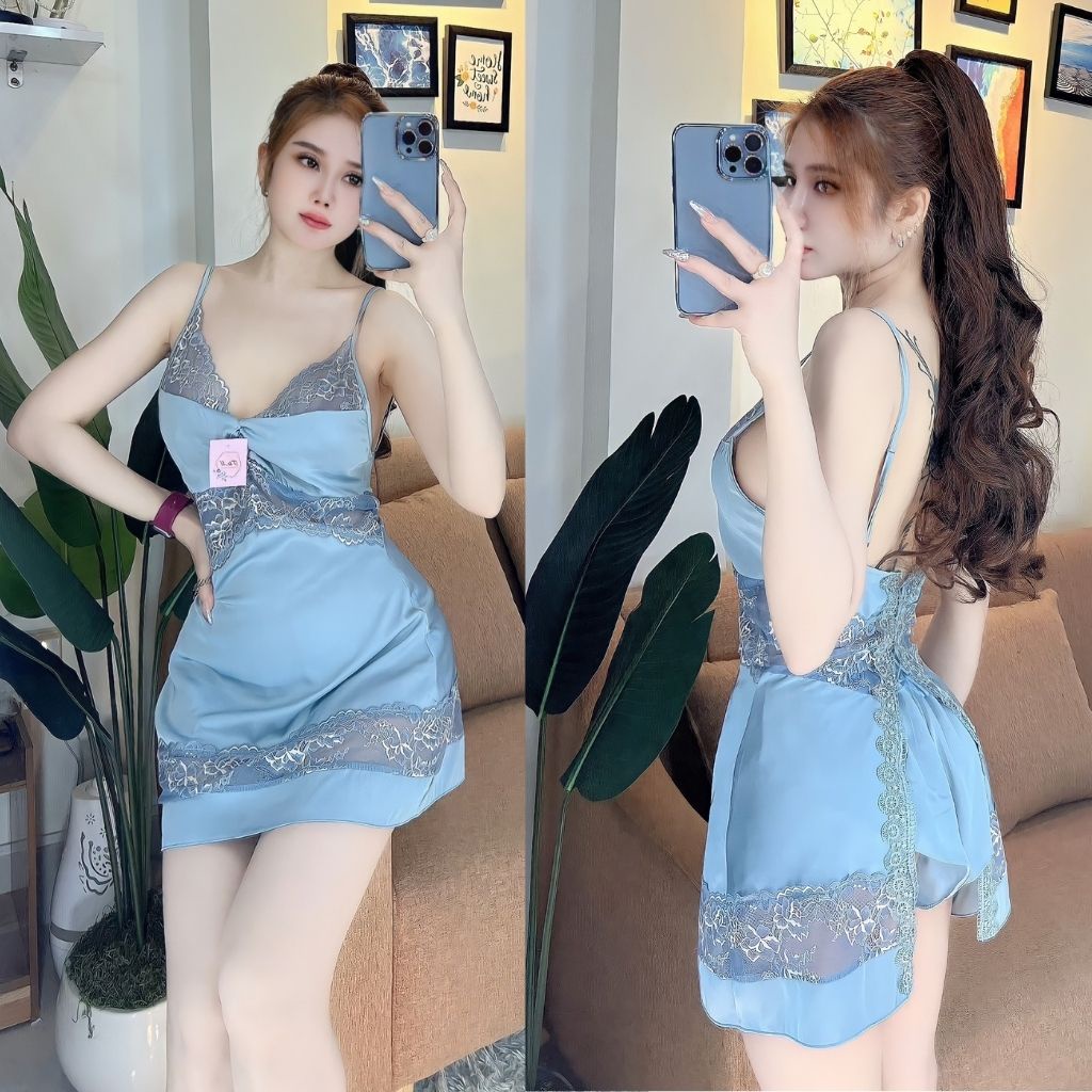 Váy ngủ sexy MIKY,Đầm ngủ sexy lụa Satin Chất Siêu Mát Dáng Siêu Xinh &lt;58kg