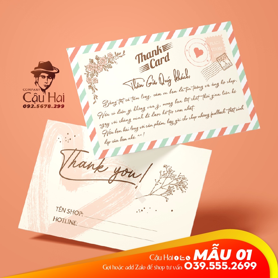 100 CARD CẢM ƠN, CARD THANK YOU GIẤY C300 ĐIỀN TÊN + SDT SHOP