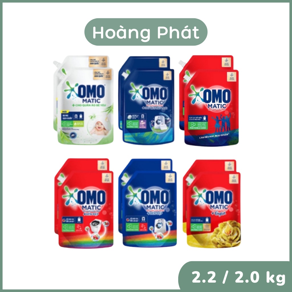 Túi nước giặt OMO Matic Cửa Trên / CửaTrước - 2.2kg / 2.0kg Loại Bỏ Mùi Hôi, Kháng Bẩn, Bền đẹp