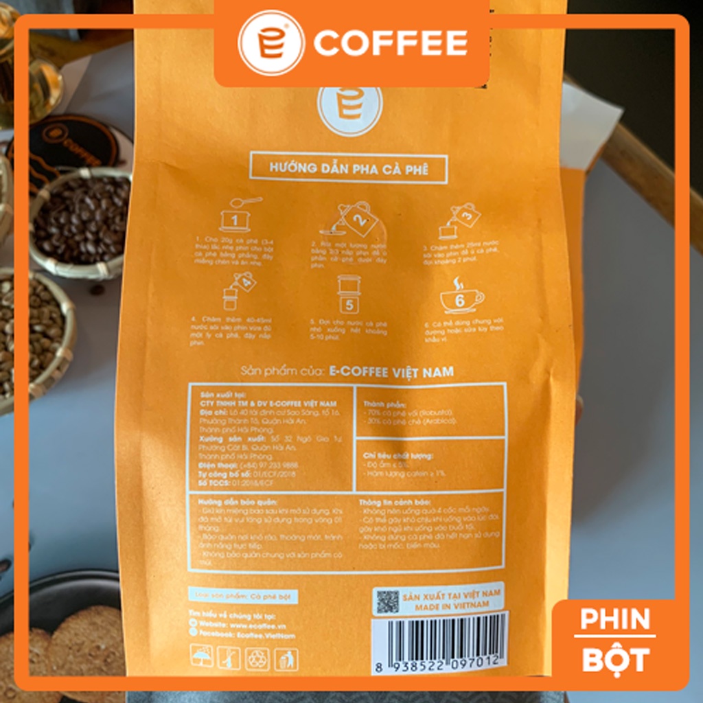 Cà phê cafe pha phin E COFFEE 500G, sản phẩm cafe nguyên chất pha phin truyền thống từ cafe Robusta và Arabica rang mộc