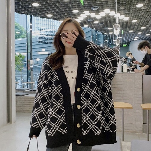 Áo khoác len nữ áo cardigan form rộng hạo tiết kẻ sọc chéo hàng đẹp dày dặn - A285