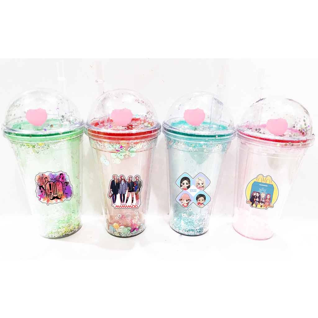 cốc 2 lớp kim tuyến GOT7 MAMAMOO ITZY RED VELVET khủng long nắp cầu CNCKI53 cốc giữ nhiệt ly 2 lớp nắp cầu cốc làm lạnh