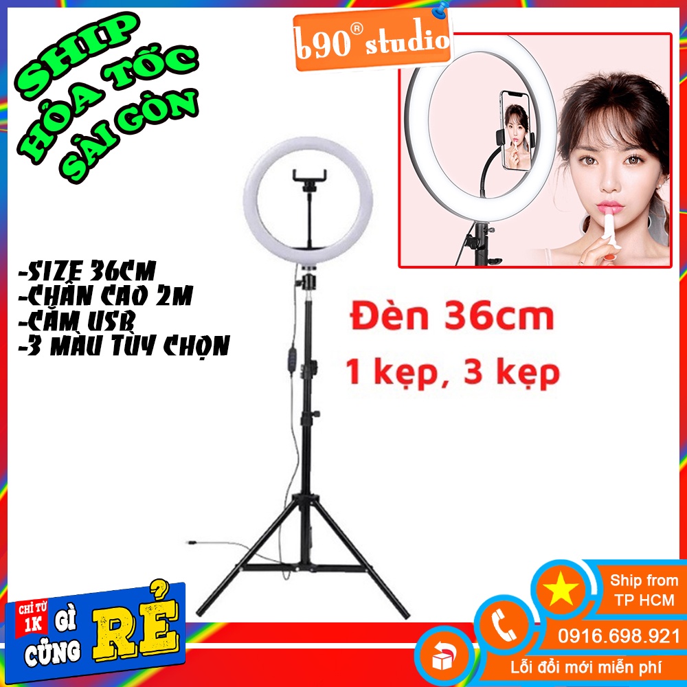 Đèn livestream 36cm nguồn USB, 3 kẹp điện thoại kèm chân đèn 2 mét  livestream , makeup chụp hình sản phẩm