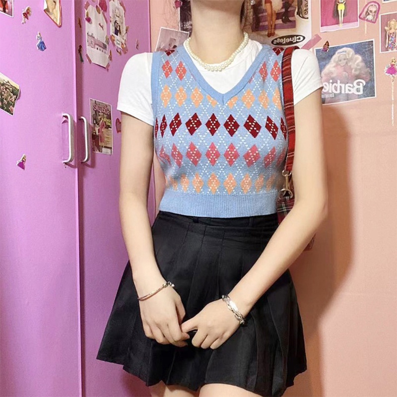 Áo Croptop Dệt Kim Cổ Chữ V Họa Tiết Kẻ Sọc Nhiều Màu Thời Trang Cho Nữ