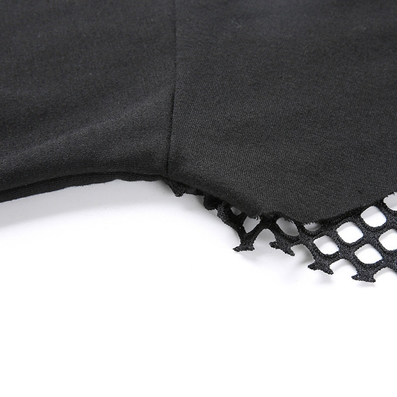 Brroa Áo Hoodie Croptop Tay Dài Phối Lưới Dây Rút Xuyên Thấu Ghép Nối Họa Tiết Tương Phản Cho Nữ