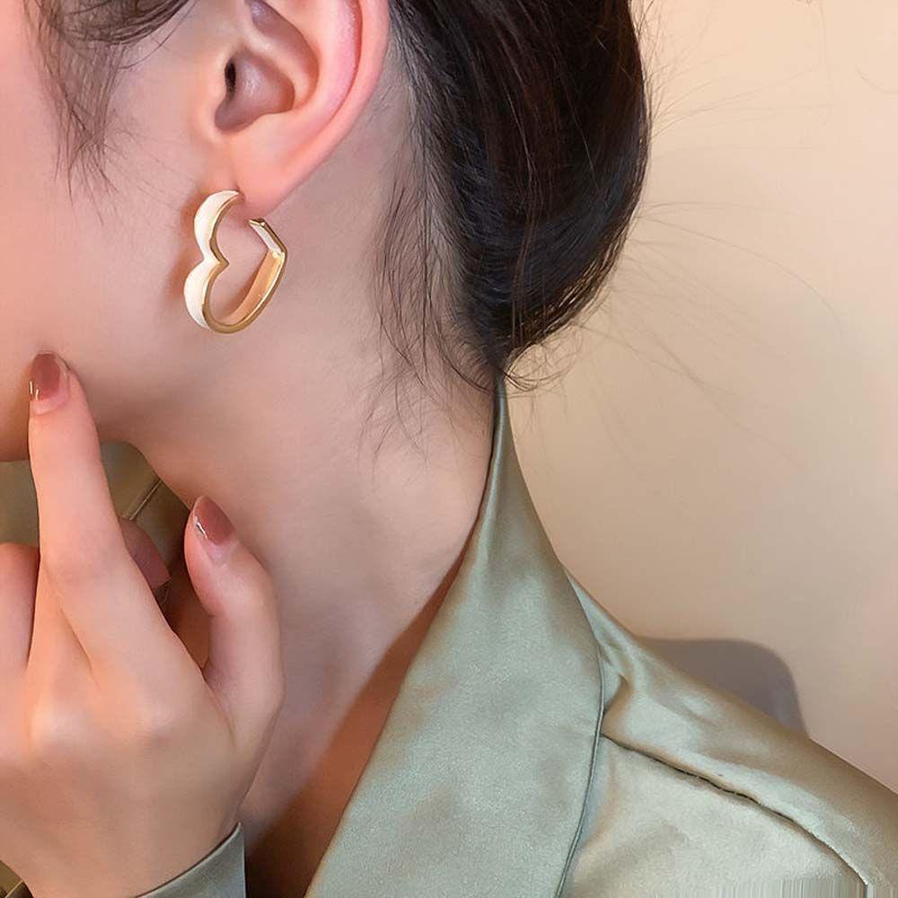 QQMALL Bông Tai Hình Trái Tim Phong Cách Hàn Quốc Thời Trang Cho Nữ