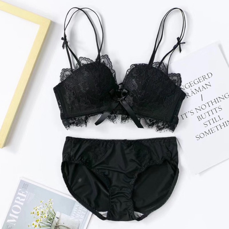 Set áo lót ren đính nơ không gọng tùy chỉnh kích cỡ + quần lót thời trang cho nữ