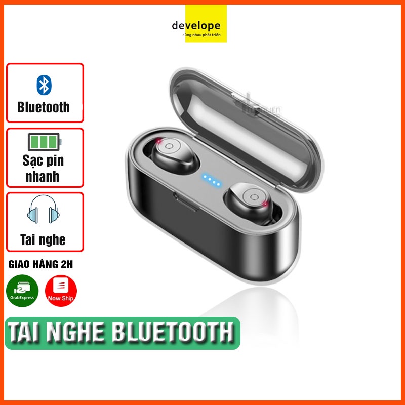 Tai nghe BLUETOOTH 5.0 (Kết nối không dây) - Chống nước - Chống ồn - Tự động kết nối - Tích hợp míc - Âm thanh HD8.0-Đen