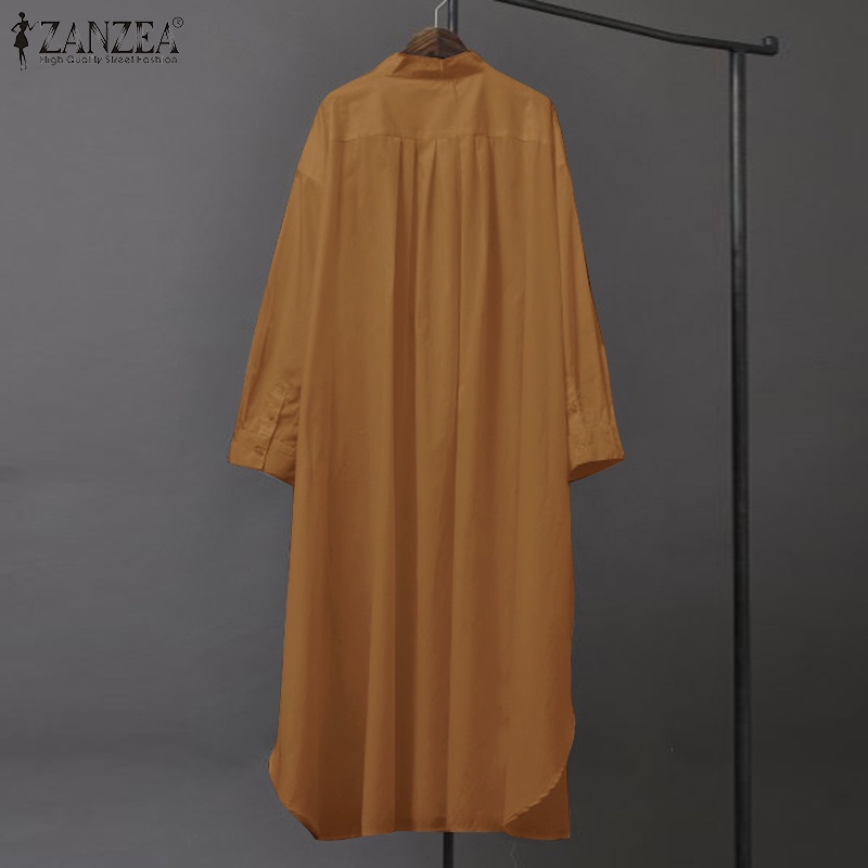 Đầm maxi ZANZEA dài tay cổ đứng gài nút thời trang cho nữ