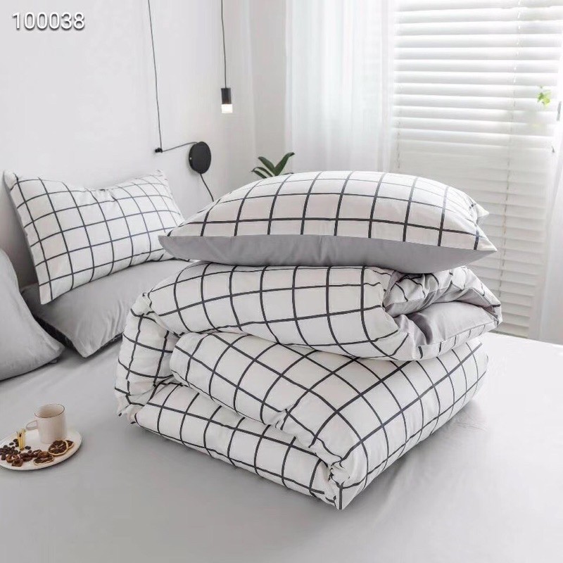 Bộ chăn ga và gối cotton living-kẻ trắng