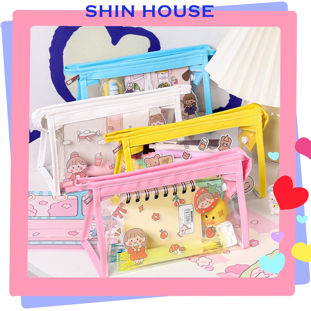 Túi Đựng Bút Trong Suốt In Họa Tiết Dễ Thương kích thước 20x12cm, Giao hình ngẫu nhiên