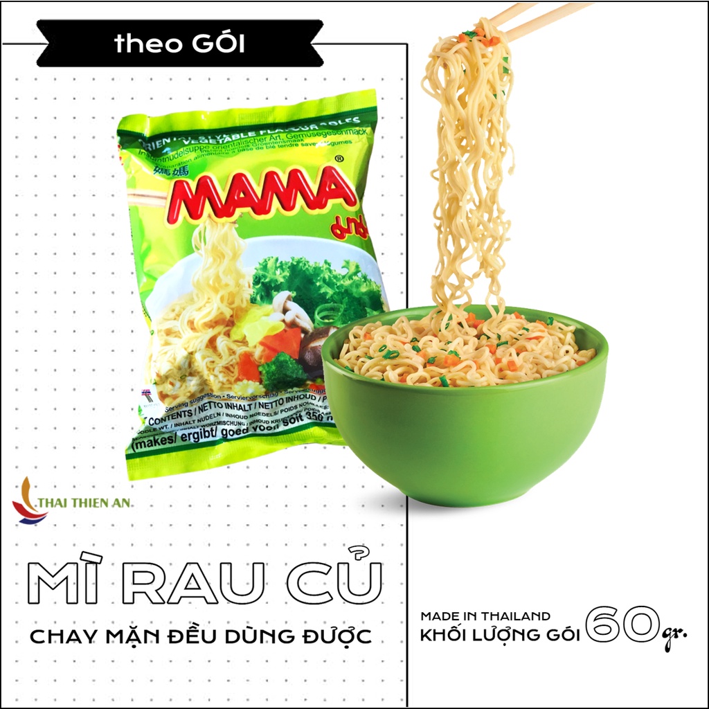 Mì chay rau củ MAMA Thái Lan 60gr - mì gói cho người ăn chay