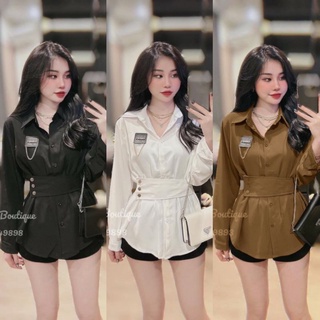Áo sơ mi basic chun lưng, có đai chất thô đẹp, mát màu nâu, trắng, đen.