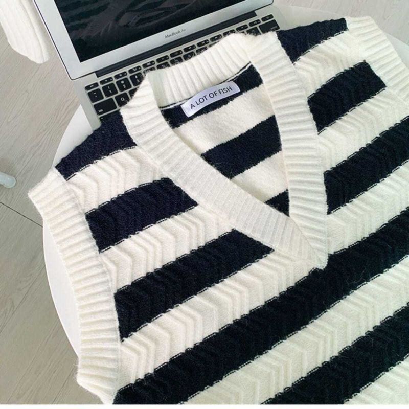 Áo Gile Len Kẻ Ngang Đen Trắng Ulzzang Phong Cách Hàn Quốc H08 ❤️