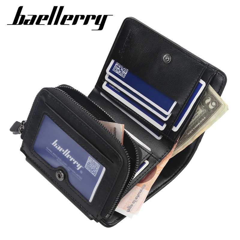 Ví BAELLERRY D9159 Gấp Ba Khúc Có Dây Khóa Kéo Dành Cho Nam