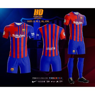 Bộ Bóng Đá Barca Sọc Đỏ Xanh 2021